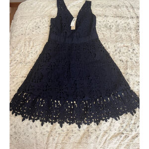 NWT Banana Republic Navy Blue Lace Flare Midi Dress Womens Size 6P